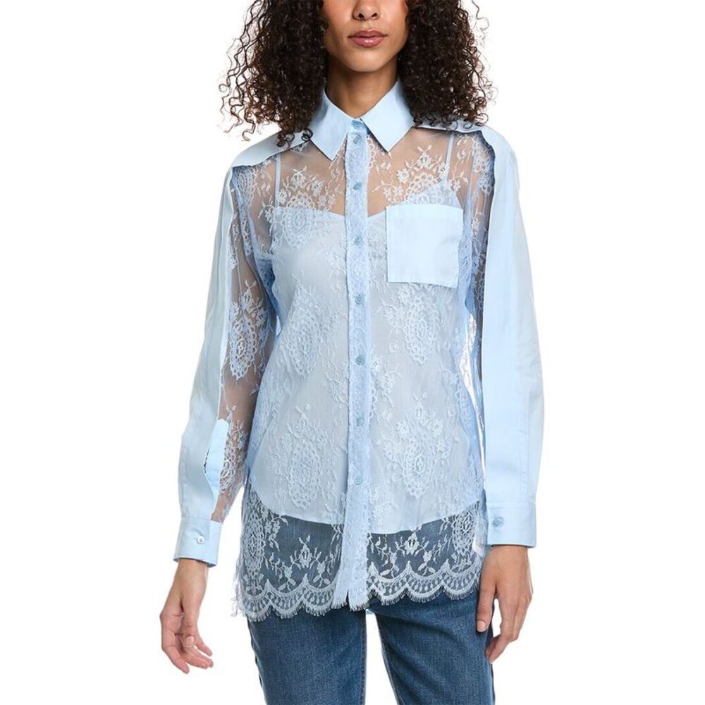Burberry Womens  Lace Panel Shirt, Blue